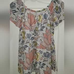 LOFT Floral Off-Shoulder BloTemps. White,  Coral And Blue